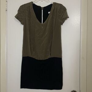 SANDRO olive green silk short sleeve drop hem dress size US 2